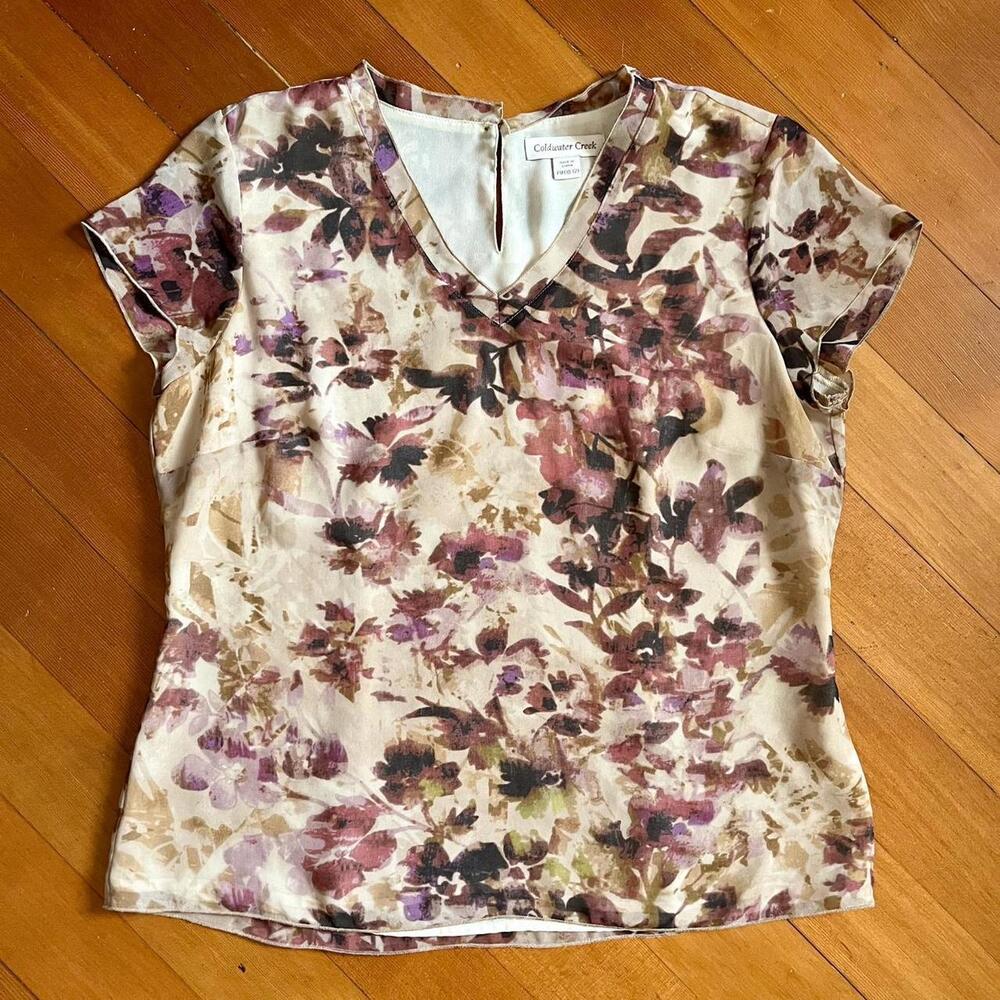 Coldwater Creek Vintage 90s Watercolor Floral Semi-Formal Blouse, Size PM 10/12
